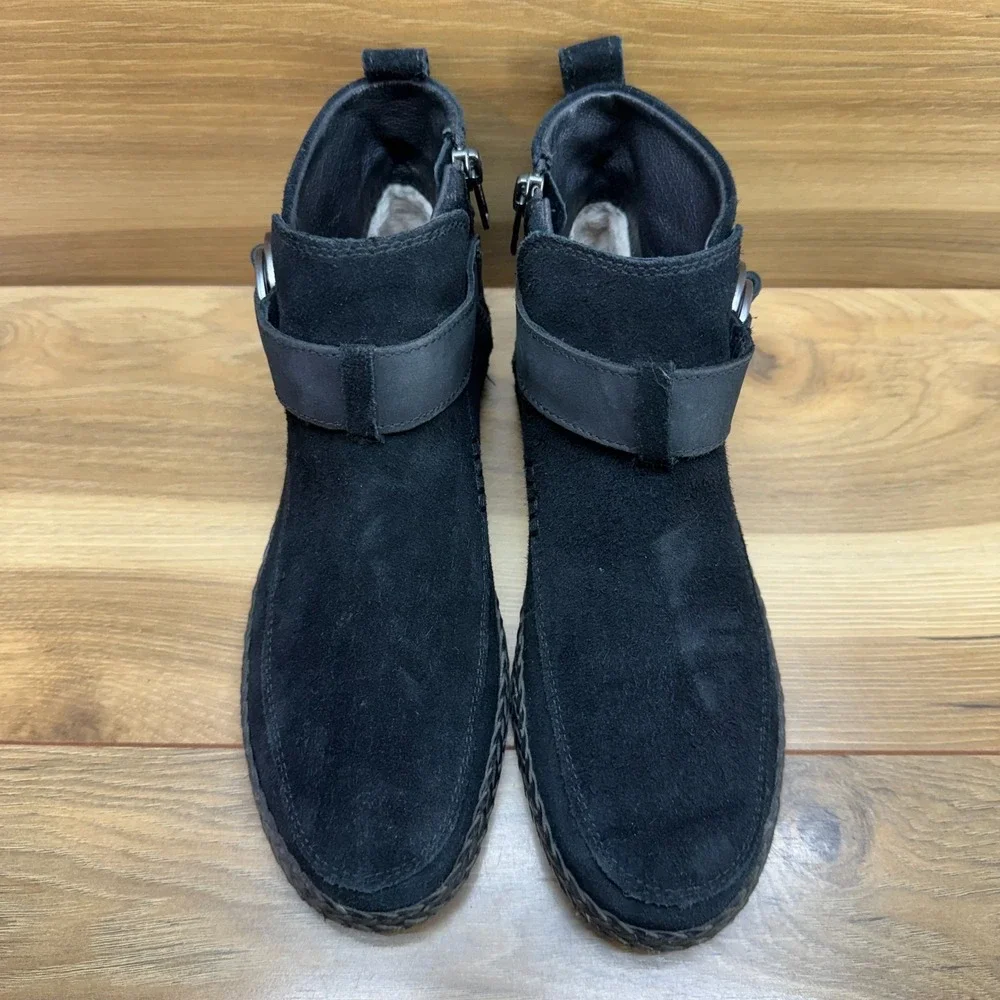 UGG Sloane Double Ring Ankle Boots Womens 7.5 Black Suede Braided Zipper